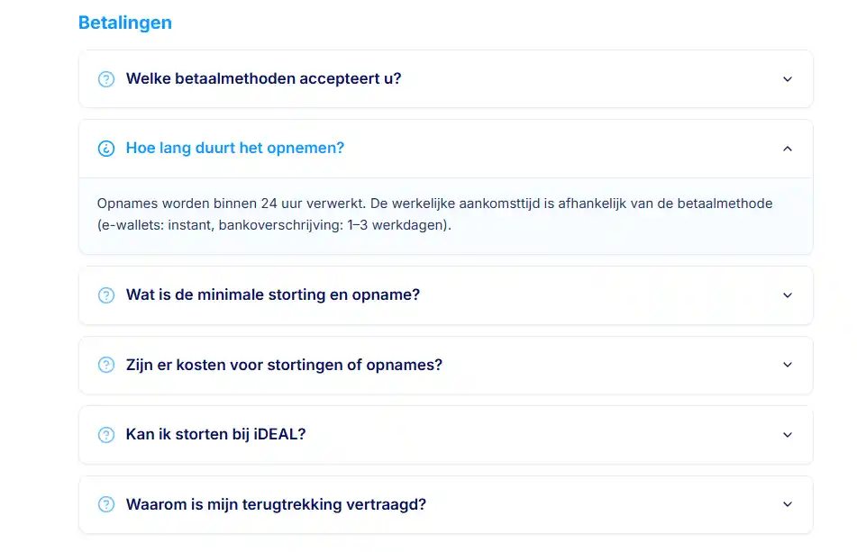 Uitbetalingsomgeving van SkyHills met beschikbare opnameopties voor een spelersaccount
