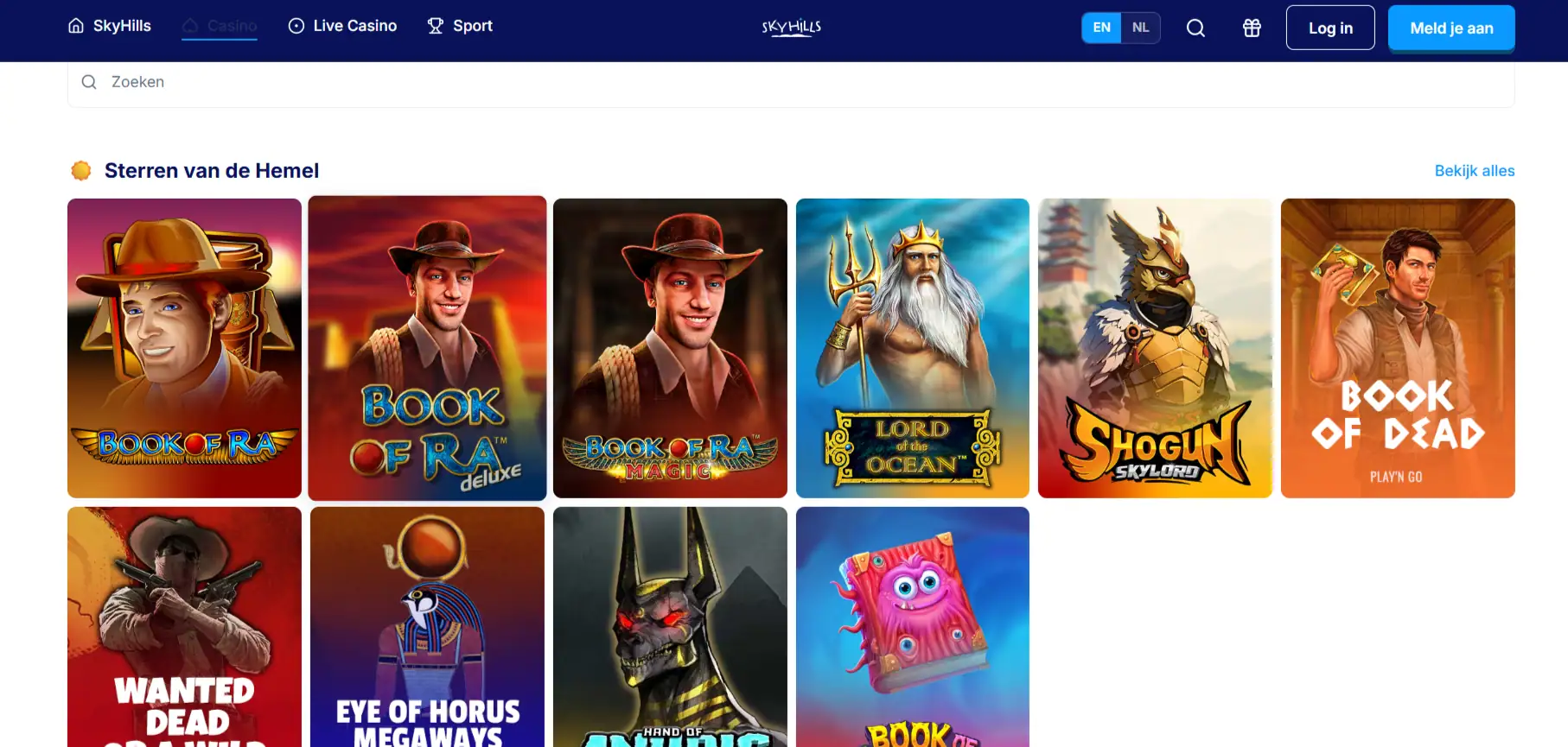 SkyHills spellen: 2.000+ games, providers en live casino